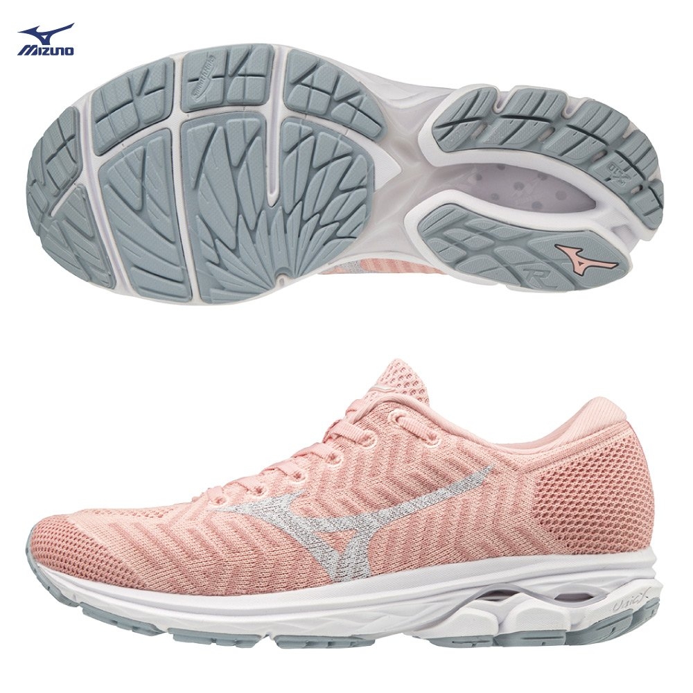 MIZUNO WAVEKNIT R2 女鞋 慢跑 路跑 緩震 耐磨 穩定 透氣 粉 灰【運動世界】J1GD182935