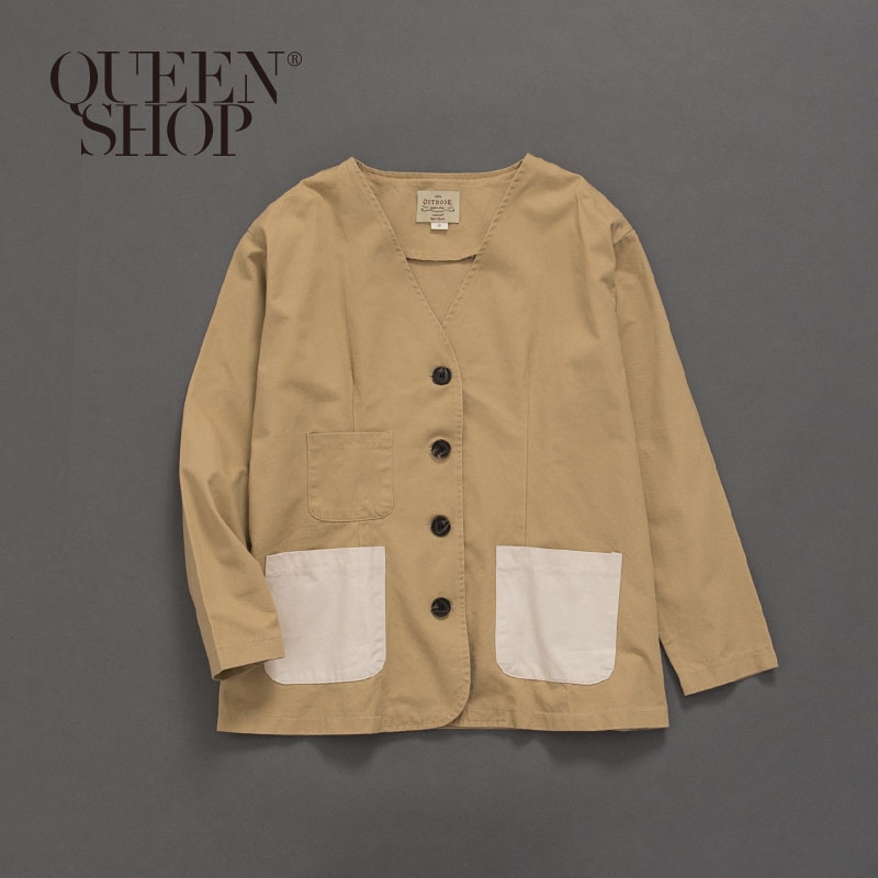 Ｑｕｅｅｎ Ｓｈｏｐ【02071089 】撞色多口袋拼接長袖外套 1/2＊現+預＊