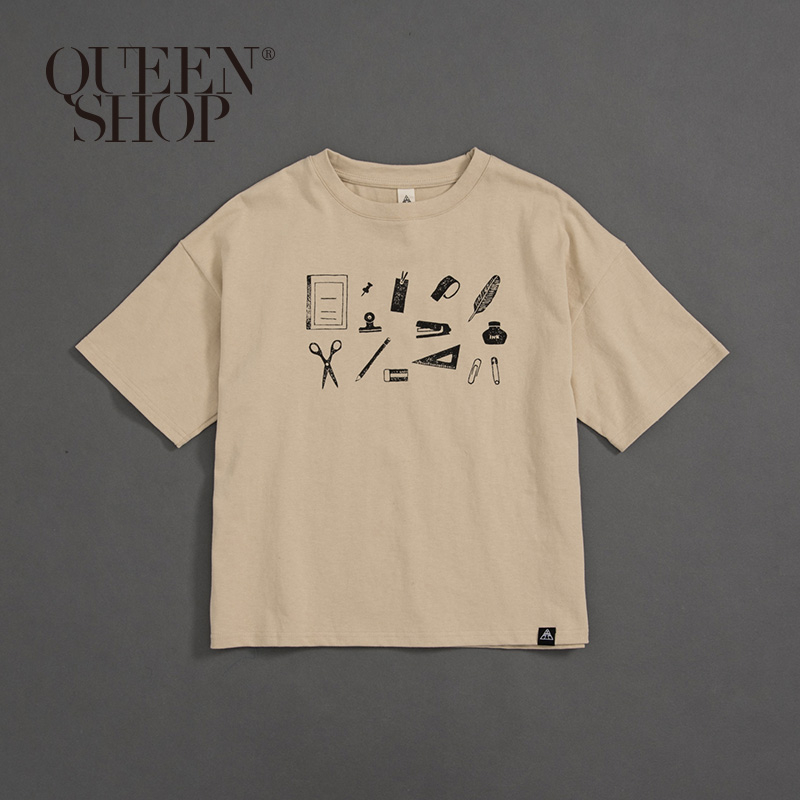 Ｑｕｅｅｎ Ｓｈｏｐ【01038105】親子系列 文具插圖短T 1/2/3/4＊現+預＊