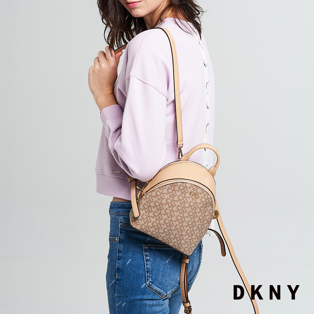 DKNY 女 後背包 拉鍊 LOGO壓紋 卡其