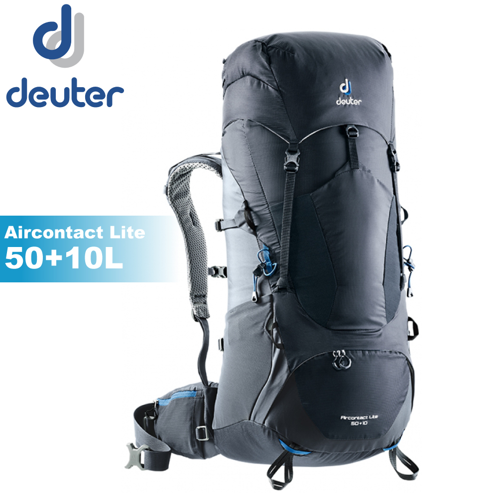 【Deuter 德國 Aircontact Lite 50+10L 輕量拔熱透氣背包《黑》】3340318/雙肩後背包/自助旅行