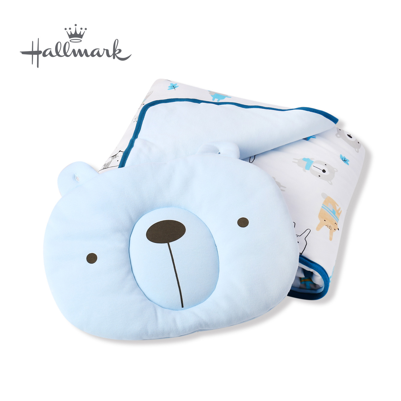 Hallmark Babies 圍巾小熊造型枕頭被子組 HH3-N01-L2-LB-MB