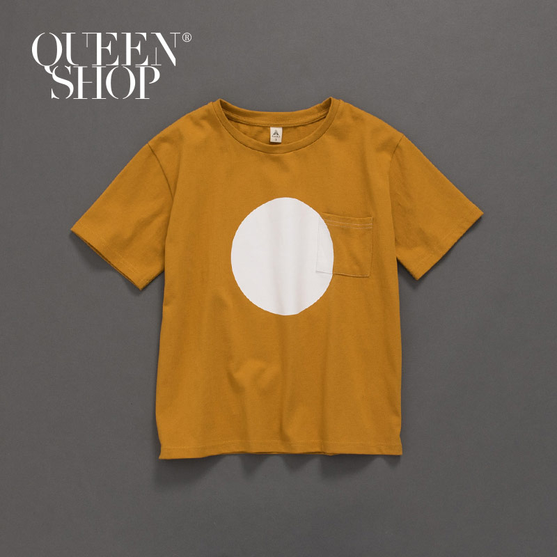 Ｑｕｅｅｎ Ｓｈｏｐ【01037650】極簡圓形印花單口袋短袖棉T 1/2/3/4＊現+預＊