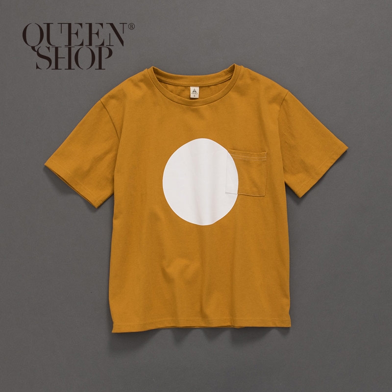 Ｑｕｅｅｎ Ｓｈｏｐ【01037650】極簡圓形印花單口袋短袖棉T 1/2/3/4＊現+預＊