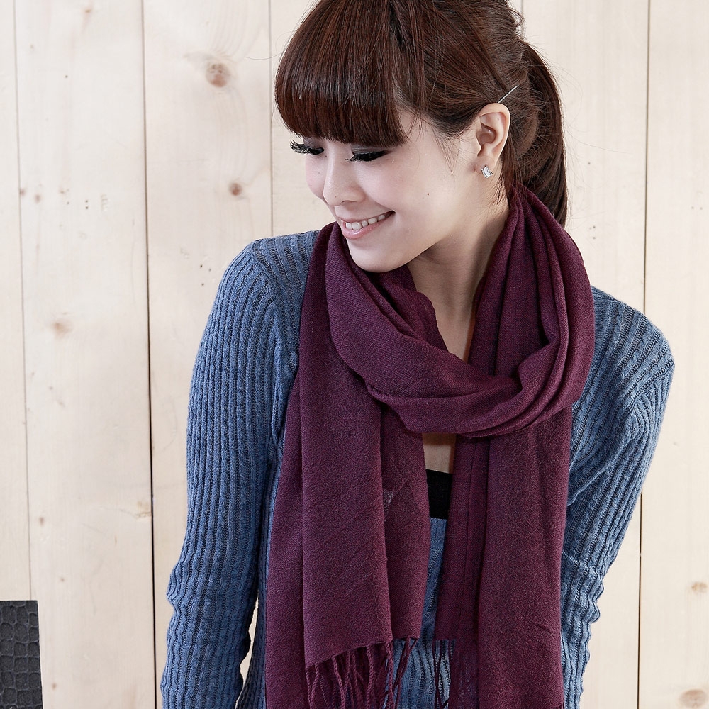 簡約純色100%純羊毛圍巾披肩(紫)