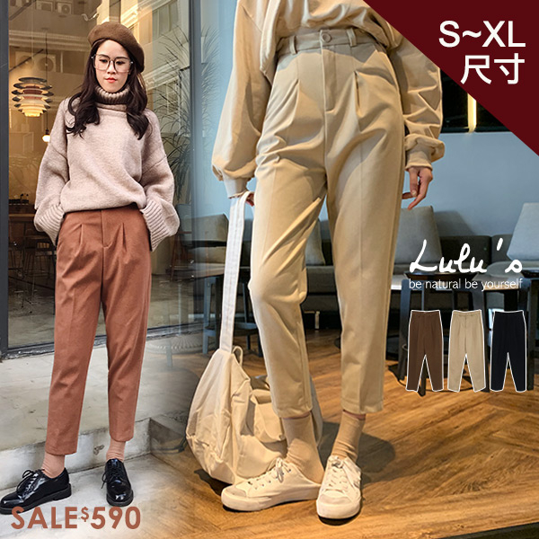 LULUS-Q前打摺毛呢西裝褲S-XL-３色【04190234】