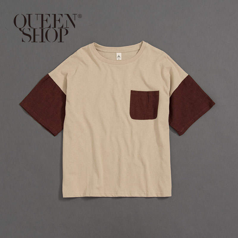 Ｑｕｅｅｎ Ｓｈｏｐ【01038040】親子系列 異材質拼色短T 兩色售 1/2/3/4＊現+預＊