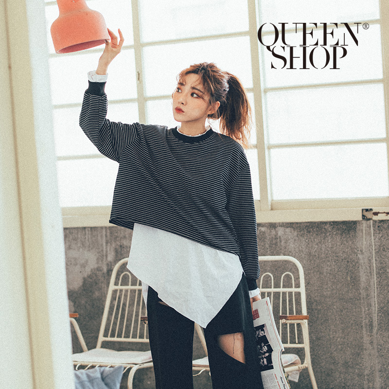 Ｑｕｅｅｎ Ｓｈｏｐ【01096415】兩件式條紋長版上衣＊現+預＊