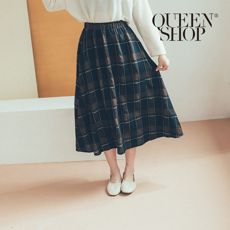 Ｑｕｅｅｎ Ｓｈｏｐ【03020576】彈性鬆緊藍格紋長裙 S/M＊現+預＊