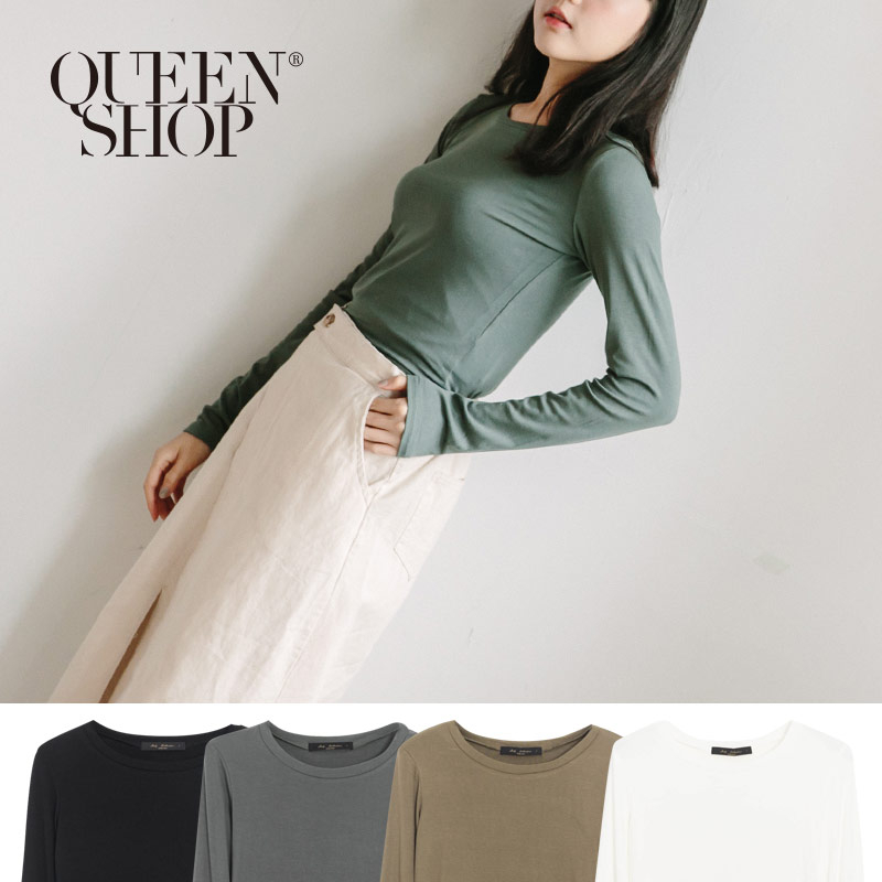 Ｑｕｅｅｎ Ｓｈｏｐ【01038171】簡約基本素面短版上衣 四色售＊現+預＊