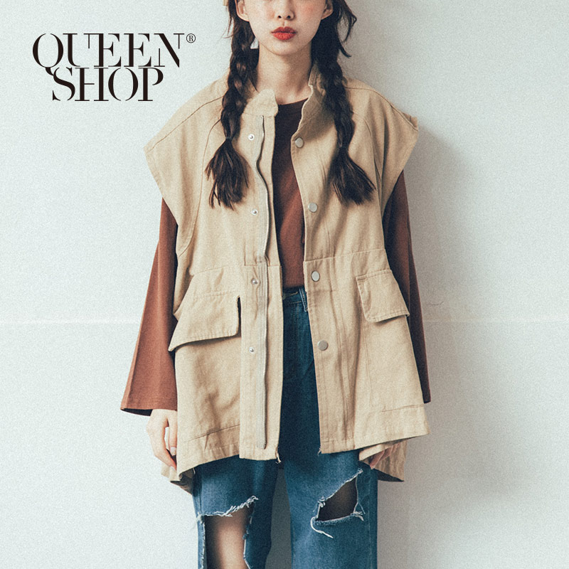 Ｑｕｅｅｎ Ｓｈｏｐ【02080042】休閒素色口袋造型拉線背心外套＊現+預＊