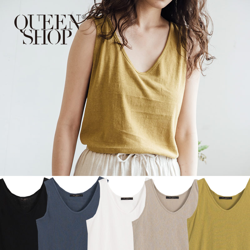 Ｑｕｅｅｎ Ｓｈｏｐ【01150131】圓領棉麻感無袖背心 五色售＊現+預＊