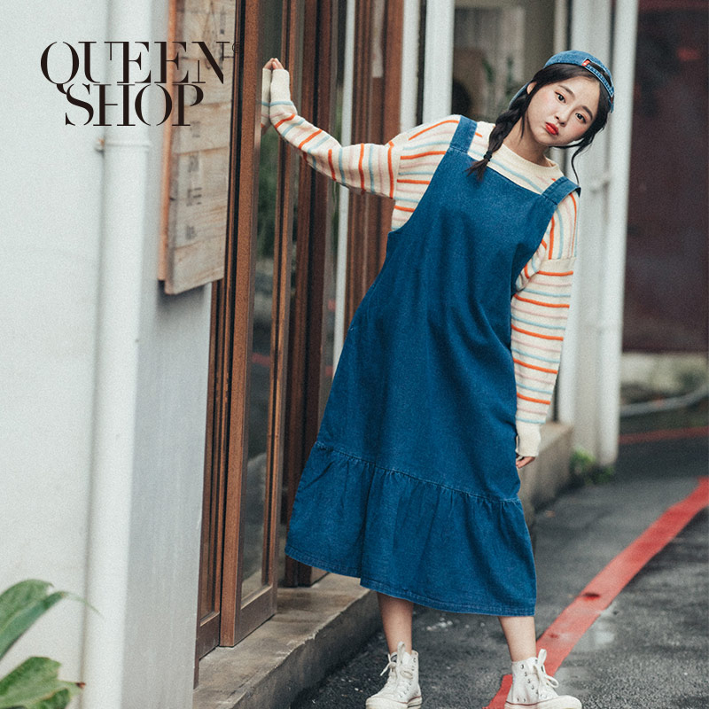 Ｑｕｅｅｎ Ｓｈｏｐ【03060199】基本休閒百搭牛仔吊帶洋裝＊現+預＊