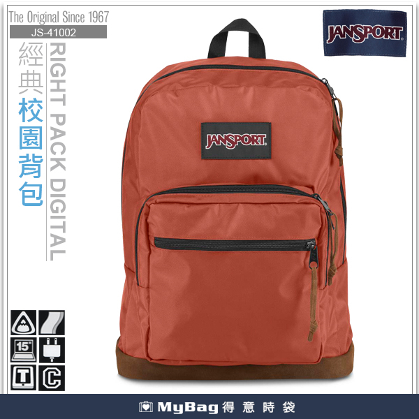 JANSPORT 後背包 41002-0BK  低調紅  經典麂皮底  筆電後背包 得意時袋