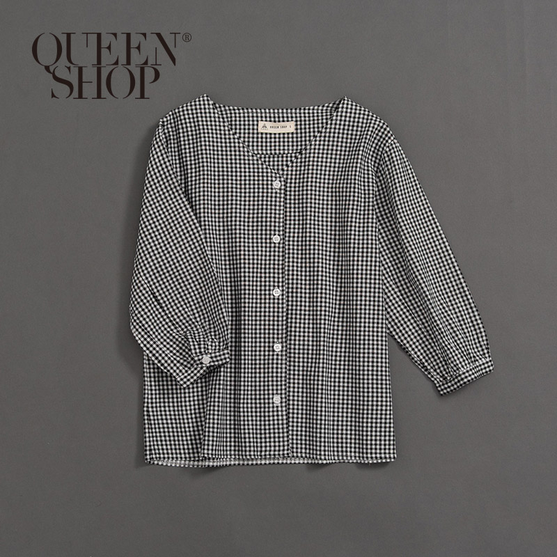 Ｑｕｅｅｎ Ｓｈｏｐ【01096324】女裝 親子系列 格紋V領上衣 S/M/L＊現+預＊