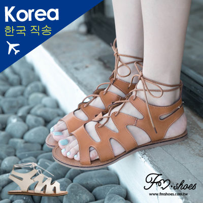 涼鞋．真皮造型縷空感綁帶涼鞋-FM時尚美鞋-韓國精選．firefly