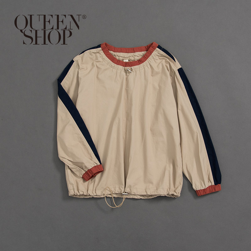 Ｑｕｅｅｎ Ｓｈｏｐ【01096357】撞色邊抽繩設計上衣 1/2/3/4＊現+預＊