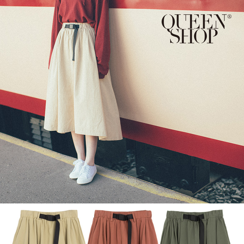 Ｑｕｅｅｎ Ｓｈｏｐ【03020563】釦帶造型A字中裙 三色售＊現+預＊