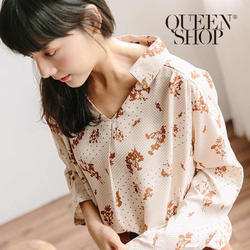 Ｑｕｅｅｎ Ｓｈｏｐ【01023543】復古花卉長袖雪紡襯衫 兩色售＊現+預＊