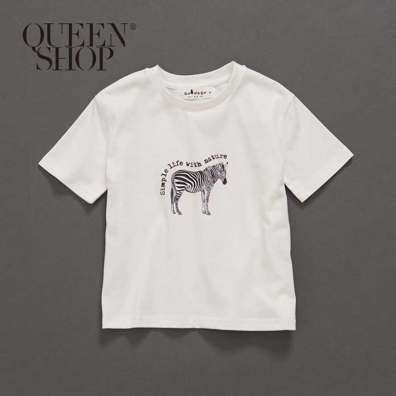 Ｑｕｅｅｎ Ｓｈｏｐ【01037665】童裝 親子系列 斑馬插畫圖案短T S/M/L＊現+預＊