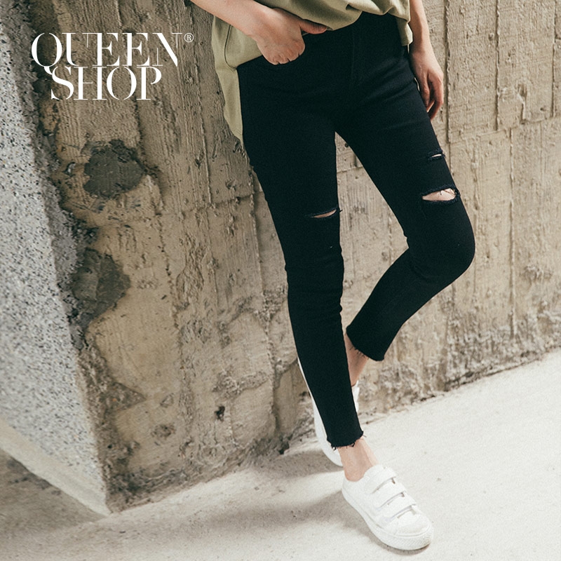 Ｑｕｅｅｎ Ｓｈｏｐ【04101255】割破造型彈力窄管長褲 S/M/L＊預購＊