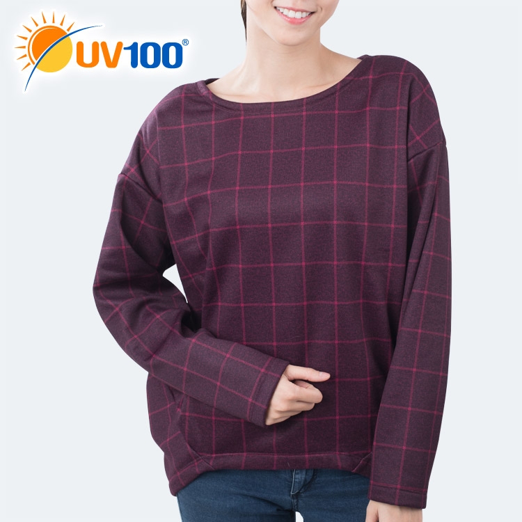 UV100 防曬 抗UV 保暖內刷毛落肩上衣-女