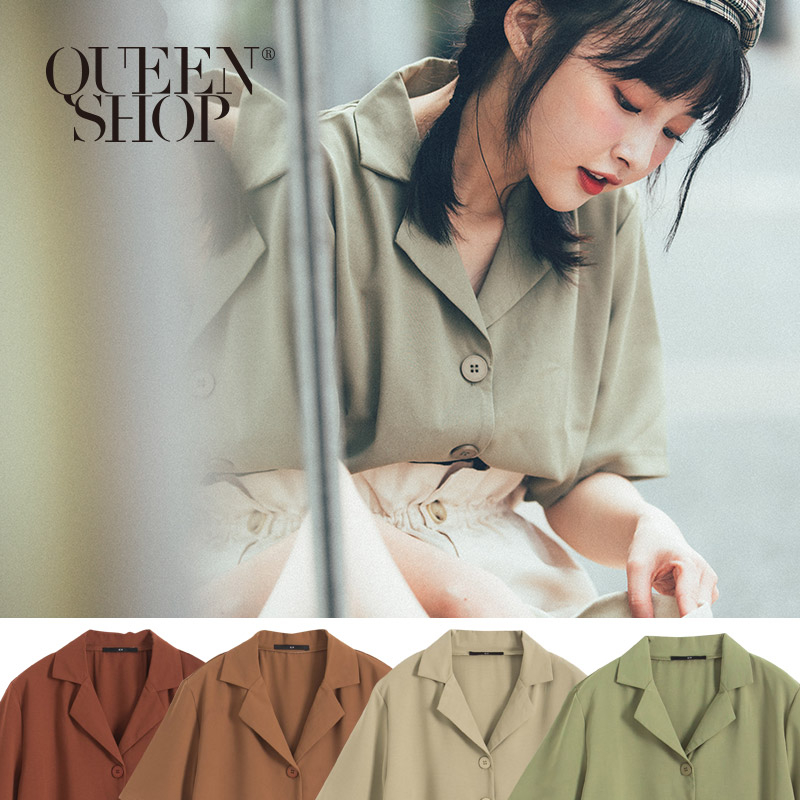 Ｑｕｅｅｎ Ｓｈｏｐ【01023514】排釦造型五分袖上衣 四色售＊現+預＊