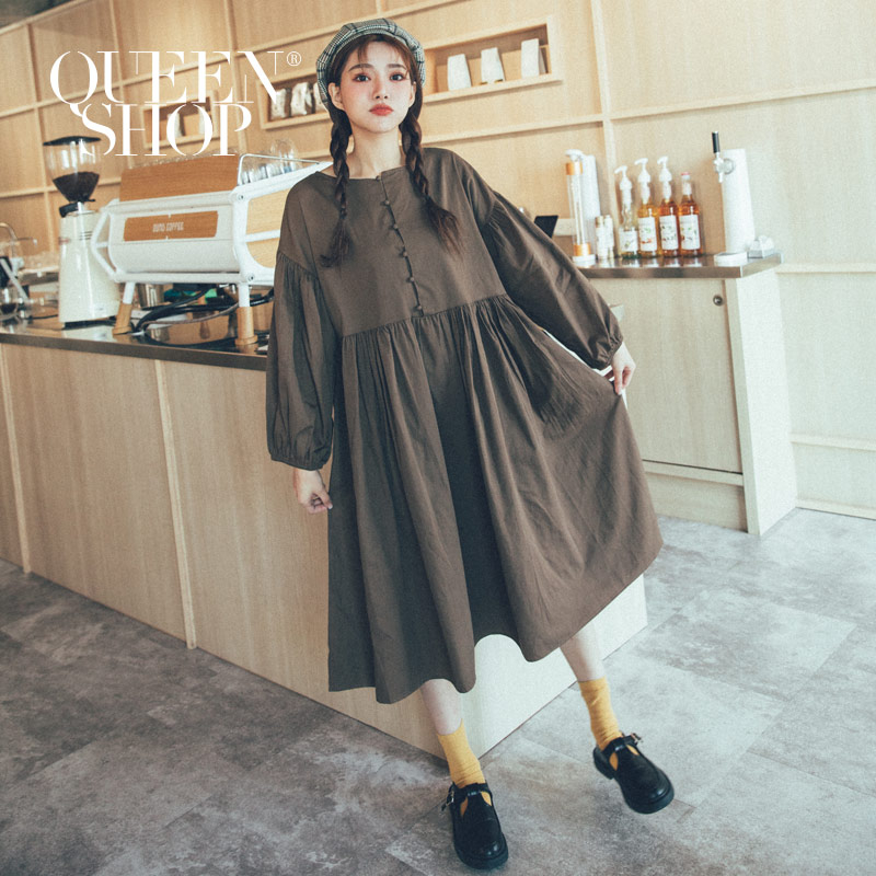 Ｑｕｅｅｎ Ｓｈｏｐ【01084789】基本素色澎澎袖造型長袖洋裝 兩色售＊現+預＊