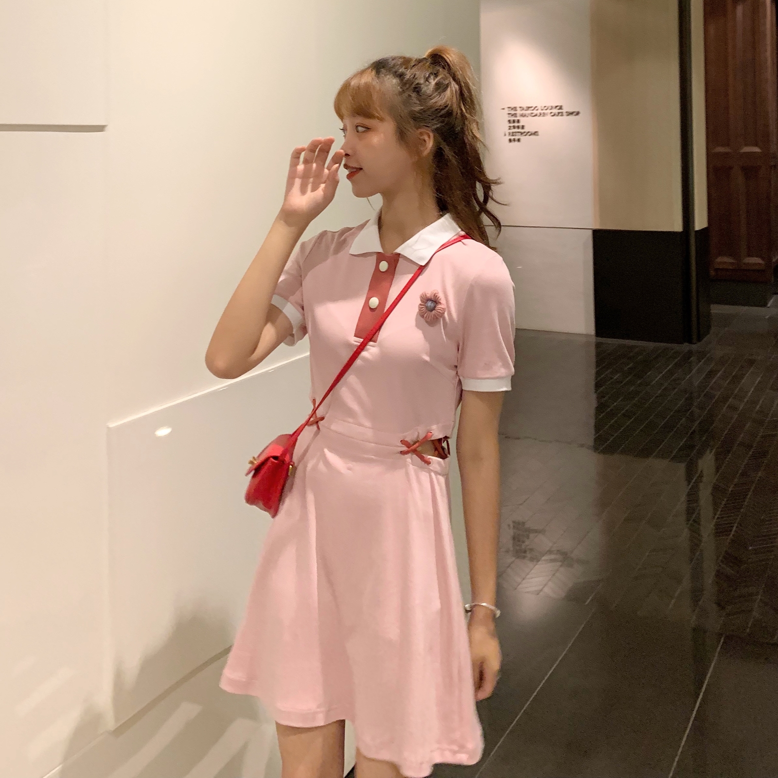 VK旗艦店 韓國風露腰氣質撞色polo領短袖洋裝