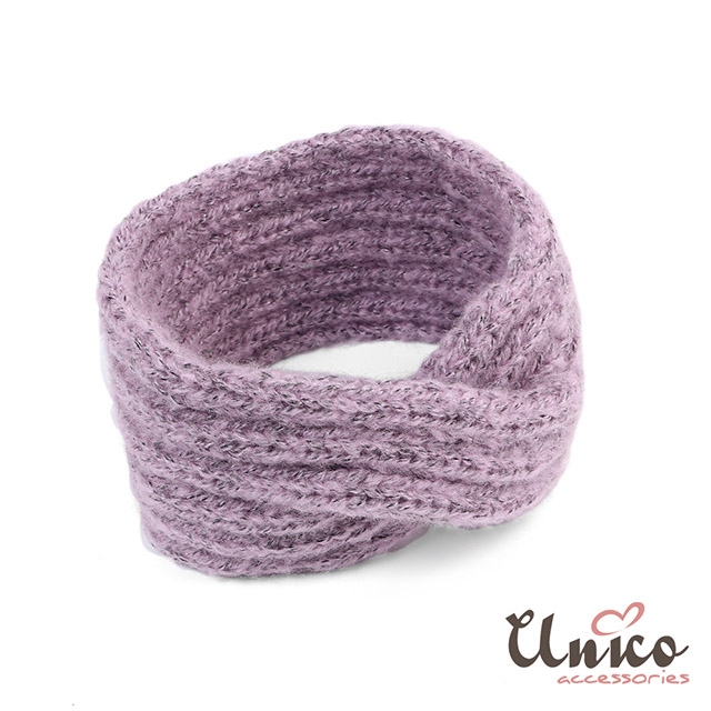 UNICO 秋冬新款保暖質感紫色馬海毛寬髮帶/髮飾