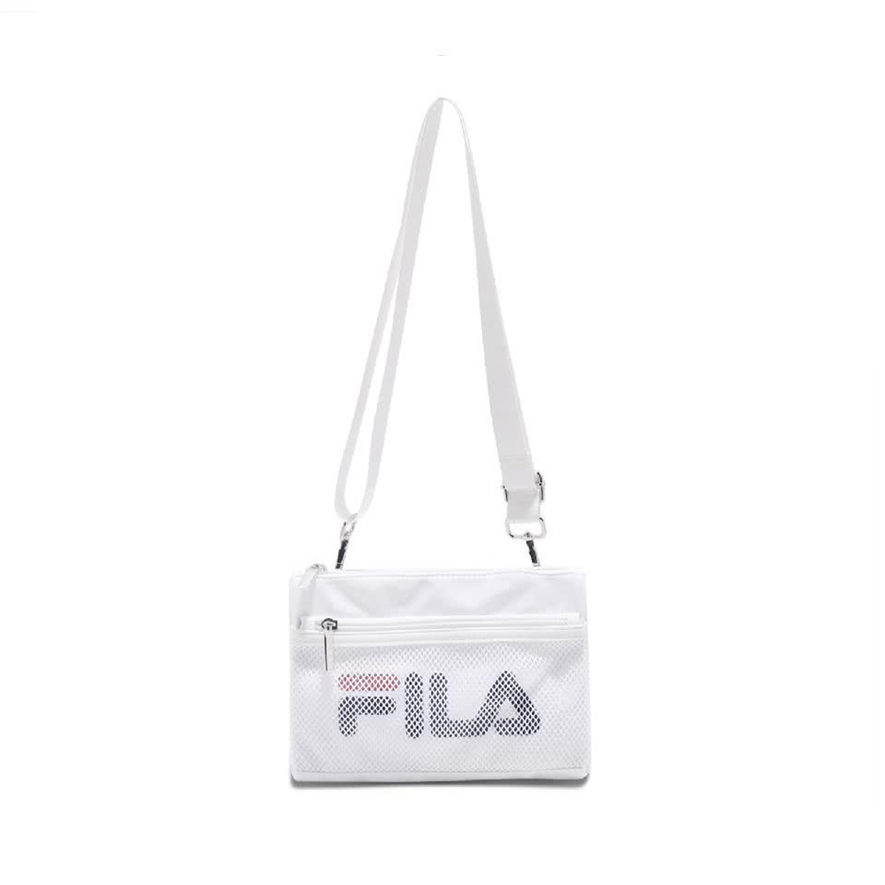 FILA CROSSBODY BAG 白 藍 紅 基本款 網紗 斜挎包 方包 男女 (布魯克林) BMT9009WT