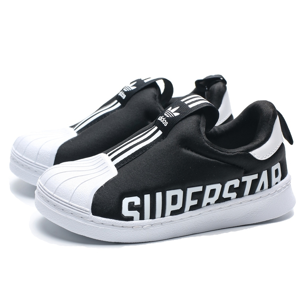 ADIDAS SUPERSTAR 360 黑白 側邊英文字 休閒 懶人鞋 小童 (布魯克林) EG3408