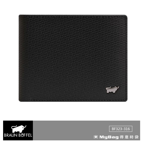 BRAUN BUFFEL 小金牛 皮夾 席德系列 雅典黑 5卡 短夾 透明窗 BF323-316-BK 得意時袋