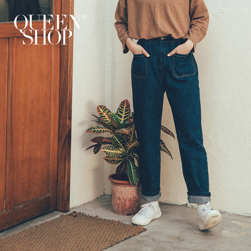 Ｑｕｅｅｎ Ｓｈｏｐ【04011351】基本百搭休閒高腰牛仔褲 S/M/L＊現+預＊