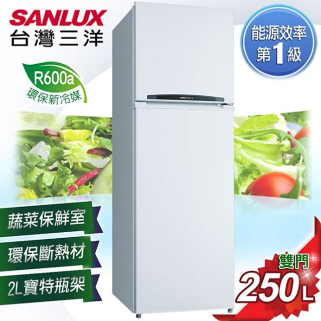 台灣三洋 SANLUX 一級能效 250L雙門定頻冰箱-珍珠白 SR-C250B1