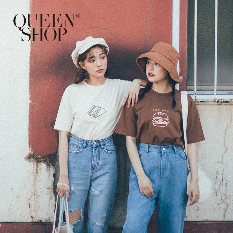 Ｑｕｅｅｎ Ｓｈｏｐ【01038029】早餐圖樣圓領棉T 兩色售＊現+預＊