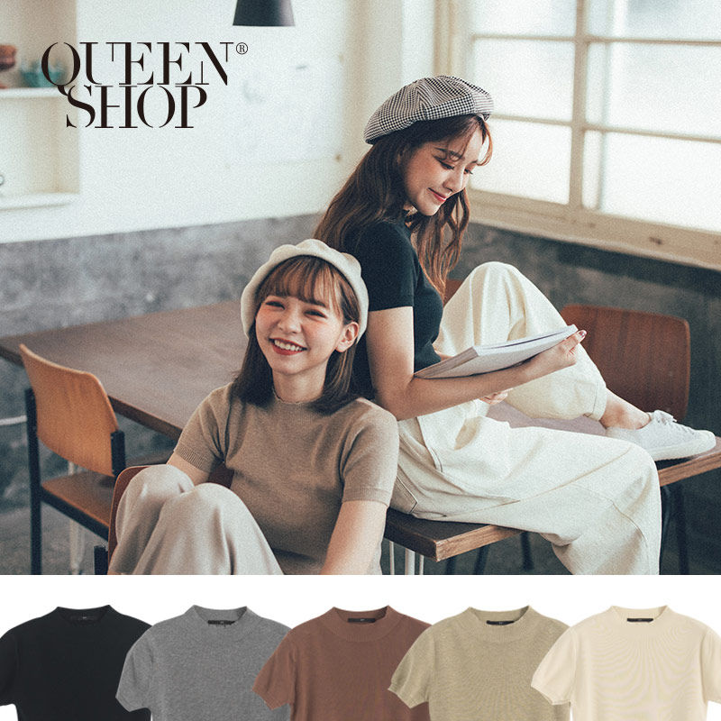 Ｑｕｅｅｎ Ｓｈｏｐ【01012343】素面合身針織上衣 五色售＊現+預＊