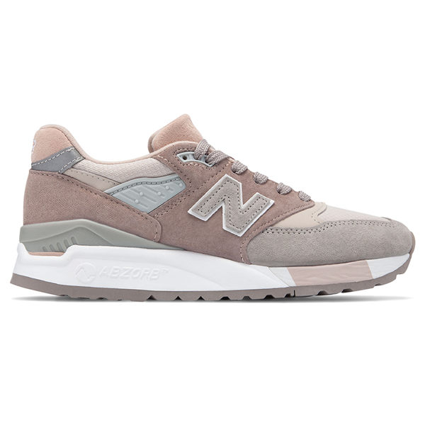 New Balance 998 女鞋 美製 慢跑 休閒 復古 麂皮 灰 粉 【運動世界】 W998AWA