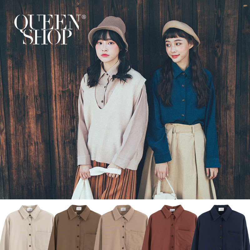 Ｑｕｅｅｎ Ｓｈｏｐ【01023534】單口袋素面襯衫 五色售＊現+預＊