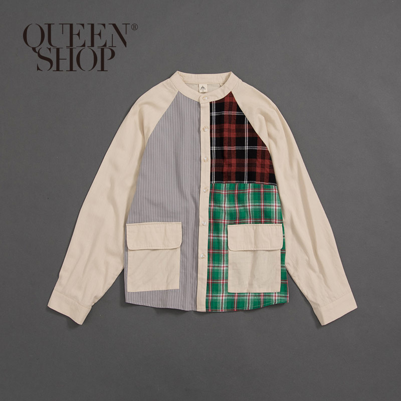 Ｑｕｅｅｎ Ｓｈｏｐ【01023508】中山領格紋拼接設計襯衫 1/2/3/4＊現+預＊