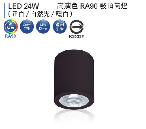 【燈王的店】 LED 24W 吸頂式筒燈 黑框 全電壓 白光/自然光/暖白光 (適用三米) ☆ LEDCEB24-BK-L2