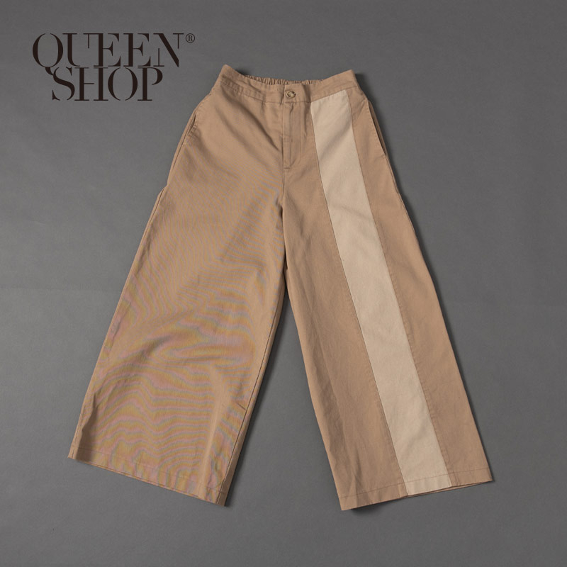 Ｑｕｅｅｎ Ｓｈｏｐ【04101393】女裝 單邊拼接卡其長褲 S/M/L＊現+預＊