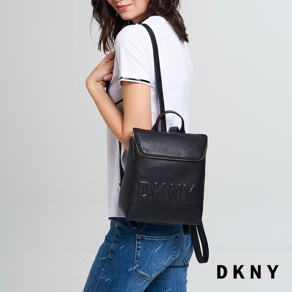 DKNY 女 後背包 拉鍊 LOGO印字 黑