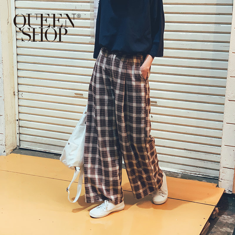 Ｑｕｅｅｎ Ｓｈｏｐ【04110233】配色格紋寬褲 S/M/L 兩色售＊現+預＊