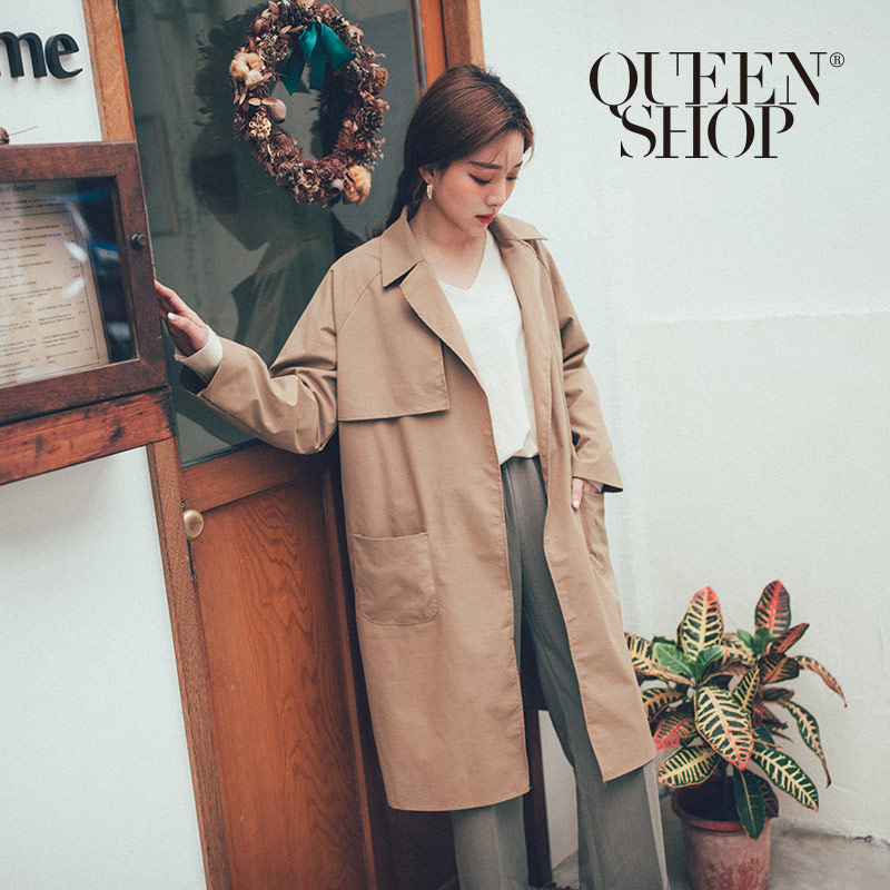 Ｑｕｅｅｎ Ｓｈｏｐ【02071146】開襟長版風衣外套＊現+預＊