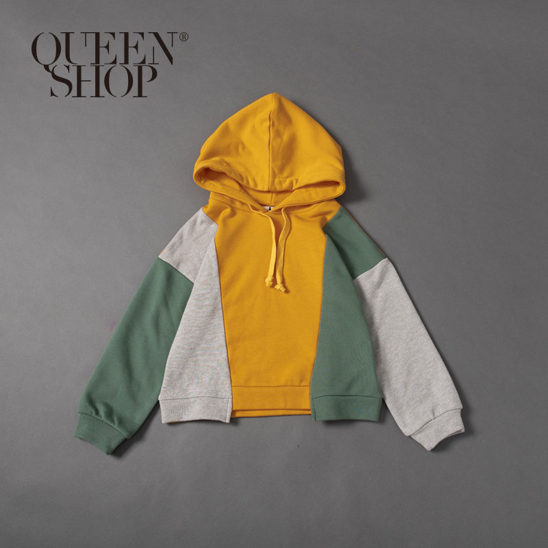 Ｑｕｅｅｎ Ｓｈｏｐ【01110415】童裝 親子系列 三色拼接連帽衛衣 S/M/L/XL＊現+預＊