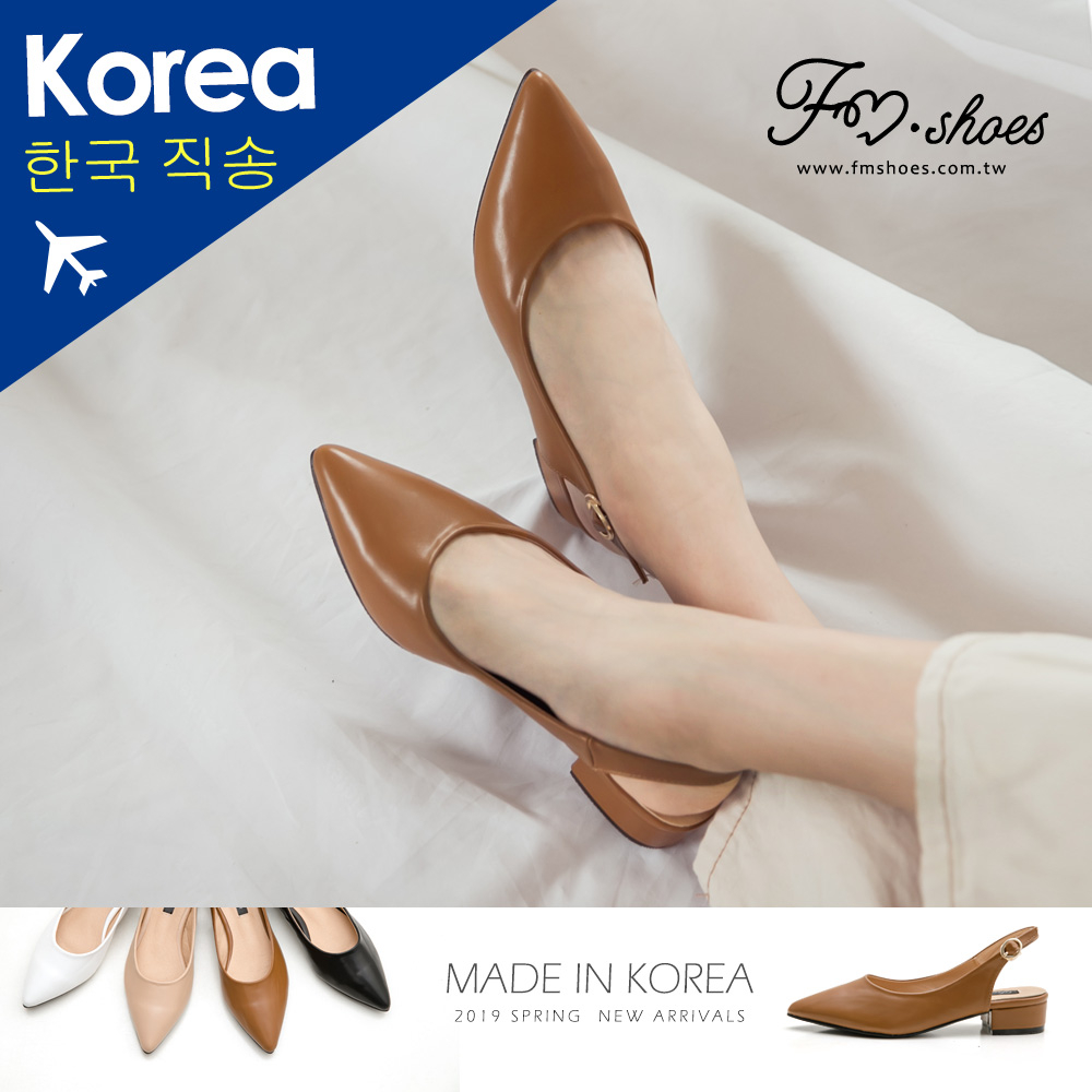 跟鞋．尖頭後踝帶低跟鞋(棕、黑)-韓國精選．Journey