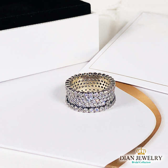 【DIAN 黛恩珠寶】寬版滿鑽 925純銀CZ鑽石戒指(MJSM93007)