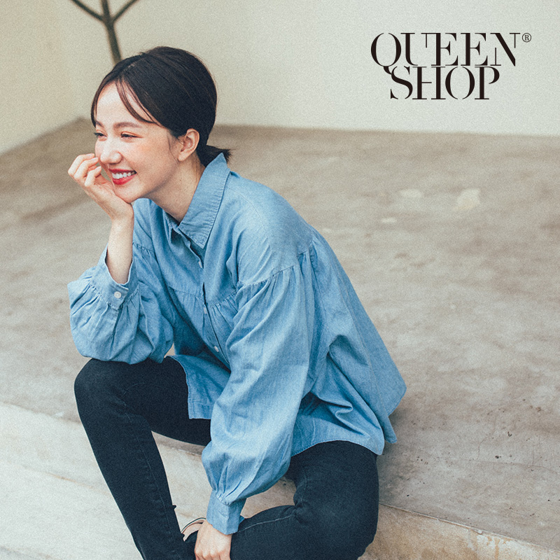 Ｑｕｅｅｎ Ｓｈｏｐ【01160055】基本百搭傘襬長袖牛仔上衣＊現+預＊