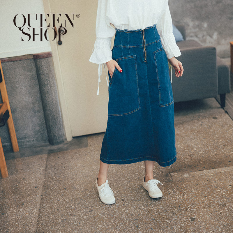 Ｑｕｅｅｎ Ｓｈｏｐ【03020544】鬚邊造型高腰牛仔長裙 S/M/L＊現+預＊